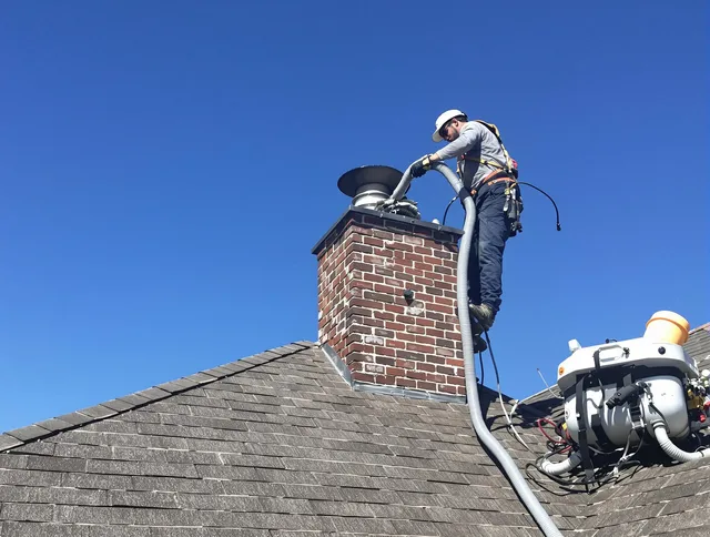 Dedicated Aurora Chimney Sweep team member cleaning a chimney in Aurora, OH