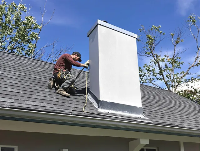 Aurora Chimney Sweep team member finishing chimney construction in Aurora, OH