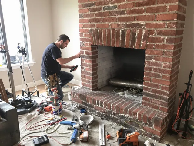 Aurora Chimney Sweep specialist finalizing chimney liner service in Aurora, OH
