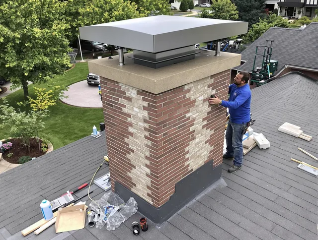 Aurora Chimney Sweep team working on a custom chimney remodel in Aurora, OH