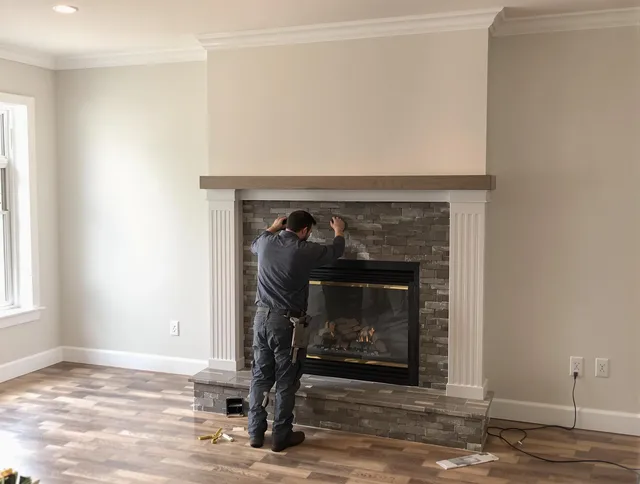 Aurora Chimney Sweep finishing a custom fireplace install in Aurora, OH